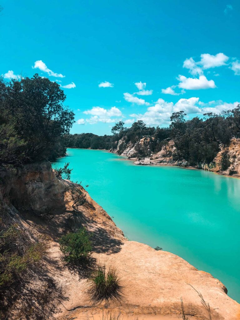 Aqua blue water of Little Blue Lake on the Tasmania road trip